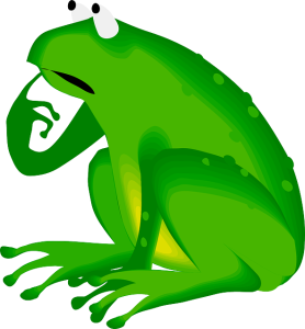 puzzled green cartoon frog
